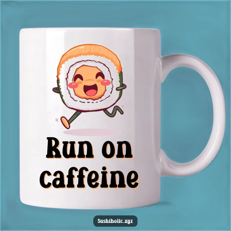 Funny Smiling Sushi Roll Mug - Cheerful Running Foodie Gift for Breakfast Lovers