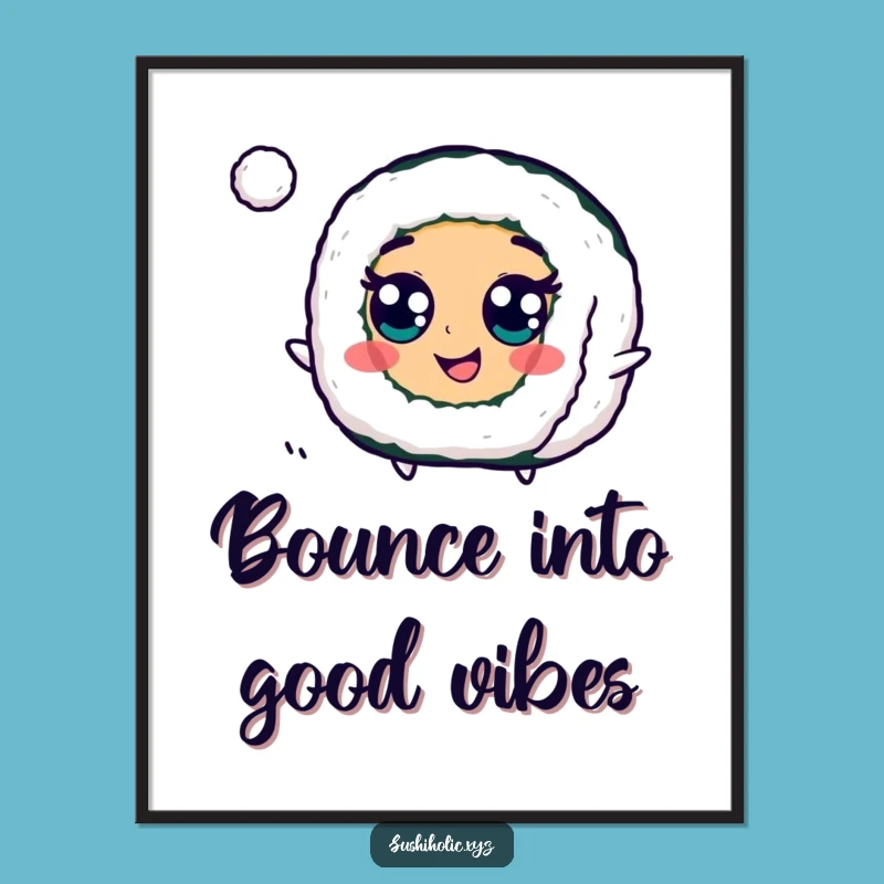 Funny Googly Eyed Maki Roll Digital Art: Cheerful Sushi Ball Bounce Decor