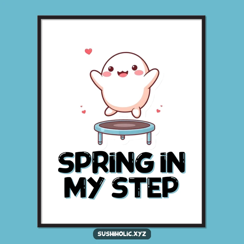 Funny Mochi Trampoline Poster: Vibrant Bouncing Character Art, Hilarious Wall Decor Gift