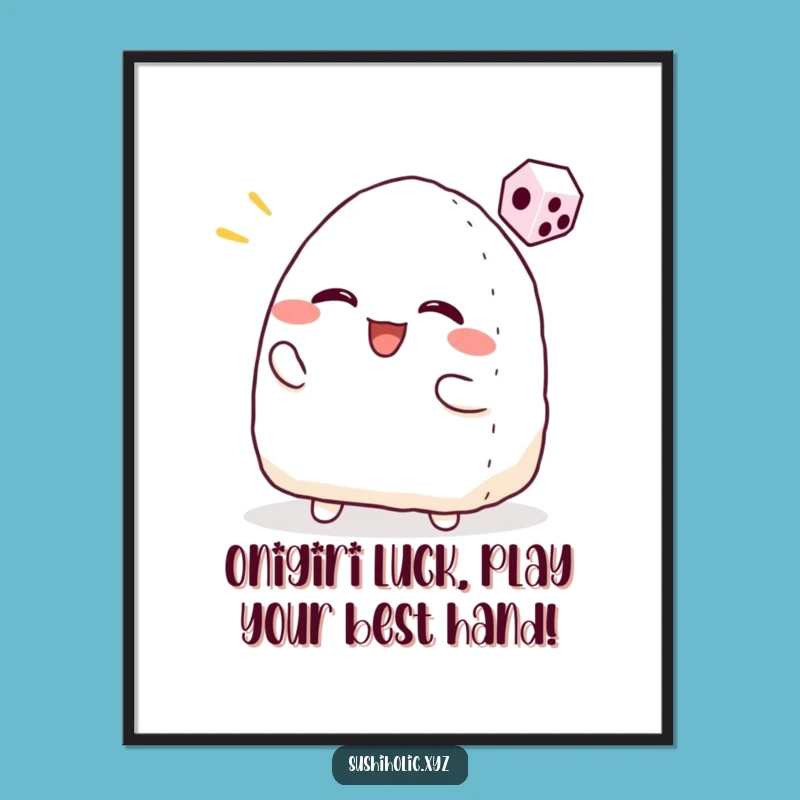 Funny Free Printable Onigiri Wall Art - Lucky Dice Rolling Rice Ball Decor