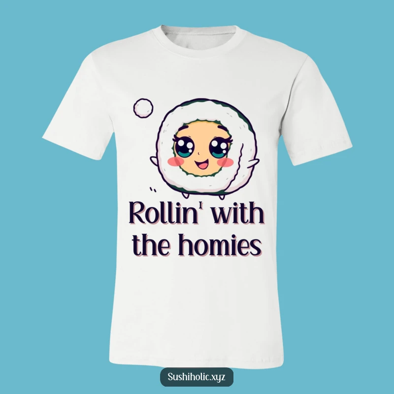 Funny Googly Eyed Maki Roll T-Shirt: Cheerful Sushi Ball Bounce Tee