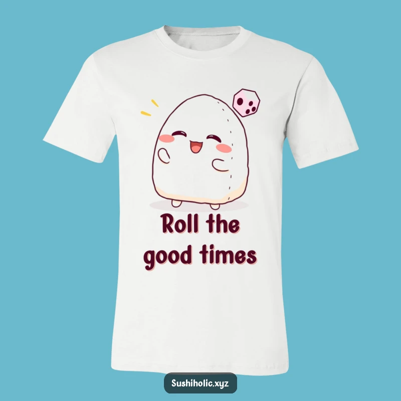 Funny Onigiri Dice T-Shirt: Smiling Rice Ball Gamer - Playful Tee
